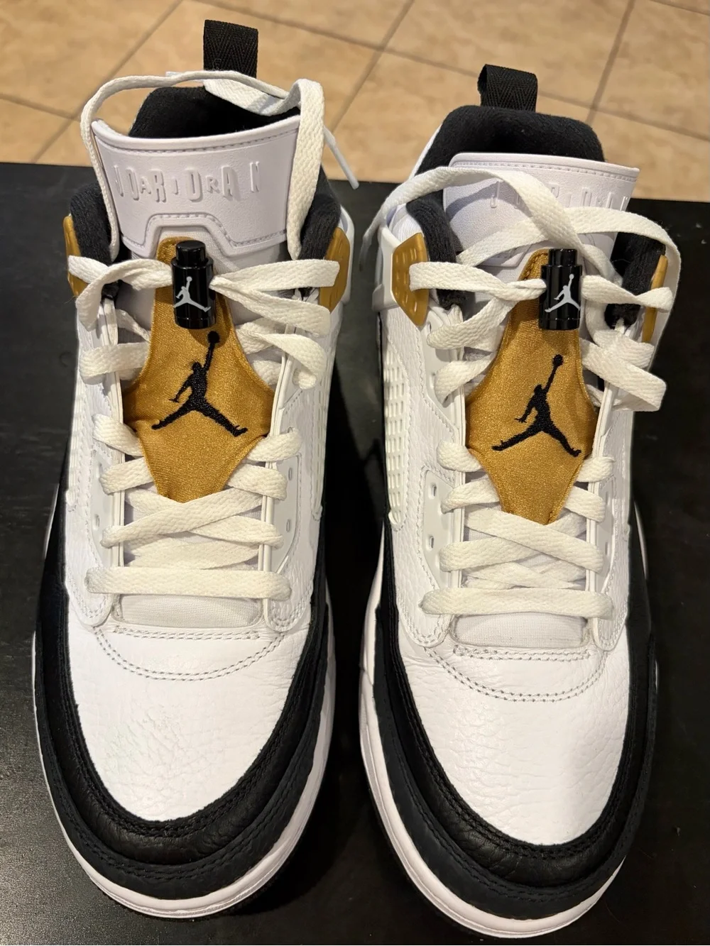 Nike Air Jordan Spizike Low White/Metallic Gold/Black size 10 men w/custom logos